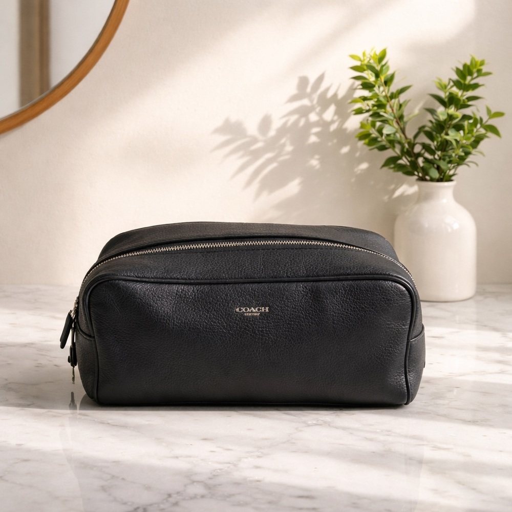 Coach Black Leather Toiletry Travel Bag Like NEW